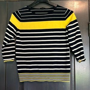 Talbots‎ Womens  black and yellow stripe 3/4 sleeeve Sweater Size Small petite